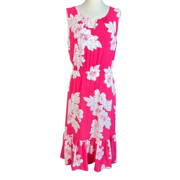 Talbots Women’s Pink Floral Flounce Hem Midi Dress Sleeveless Size 6 NWT - Picture 2 of 15